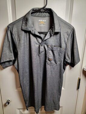 Ariat Rebar Men's Small Gray Heather Short Sleeve Work Polo Shirt Pocket